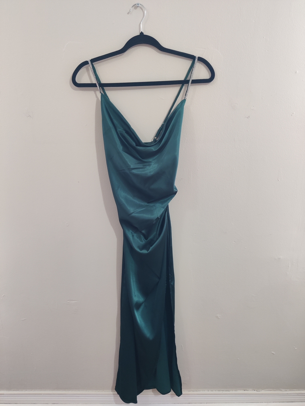 SHEIN Teal Satin Cowl Slip Dress